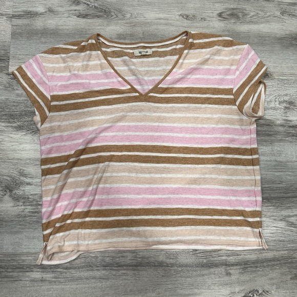 Madewell Striped V-Neck Tee Relaxed‎ Fit Casual Everyday Top Size L - Picture 1 of 7